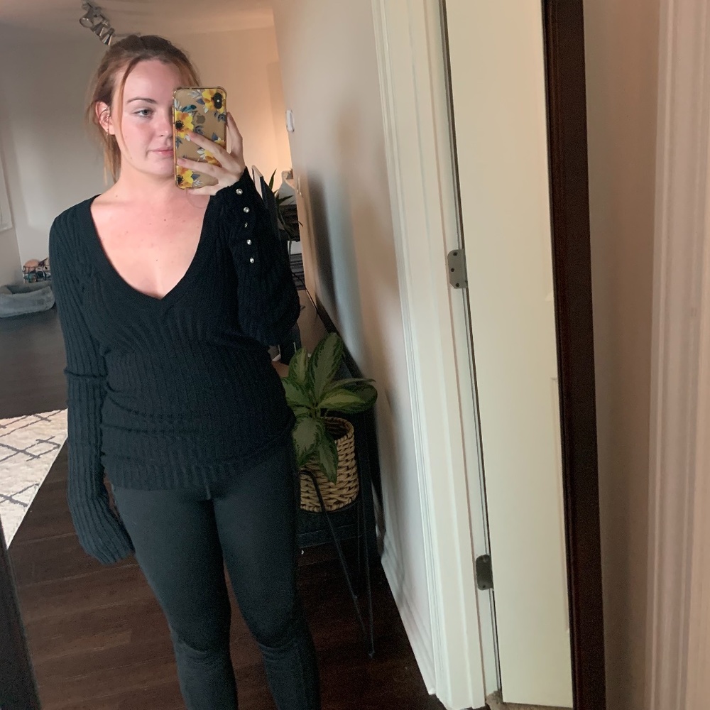 Black Sweater with Crystal Detail